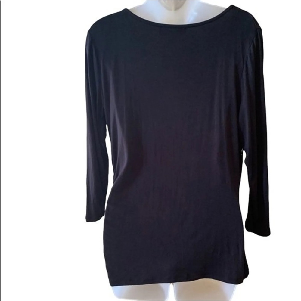 MICHAEL Michael Kors Black Drape Neckline 3/4 Sleeve Top Gold Buttons  Medium - Picture 3 of 9